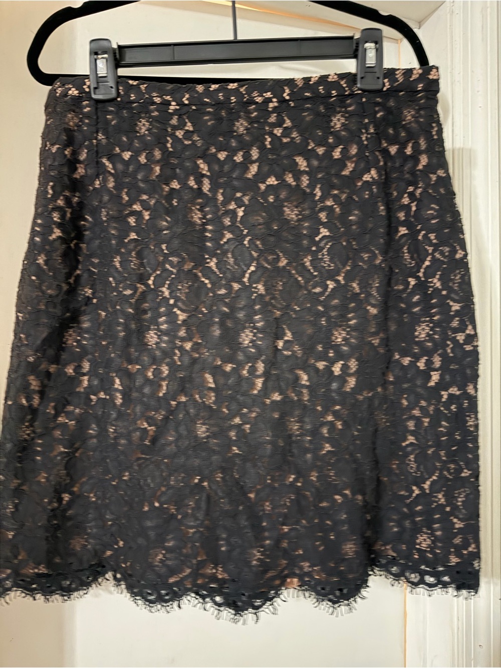 Michael Kors Collection Black Lace A-Line Skirt with Nude Underlay